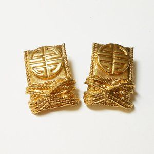 Givenchy Chunky Gold Tone Logo Clip Earrings